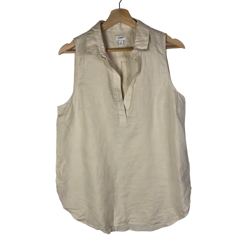 J. Crew Beige Linen Cotton Sleeveless Popover Top S